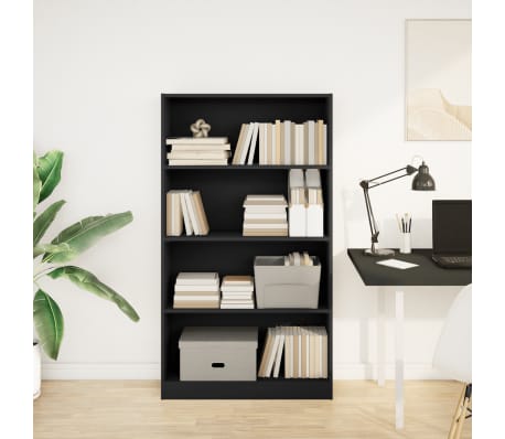 vidaXL grāmatu plaukts, melns, 80x24x143 cm, inženierijas koks