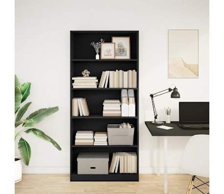 vidaXL Bibliotecă, negru, 80x24x176 cm, lemn prelucrat
