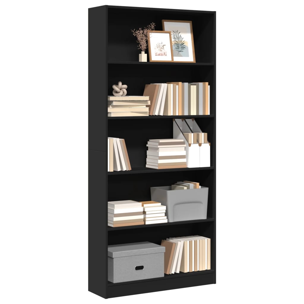 vidaXL Bibliotecă, negru, 80x24x176 cm, lemn prelucrat