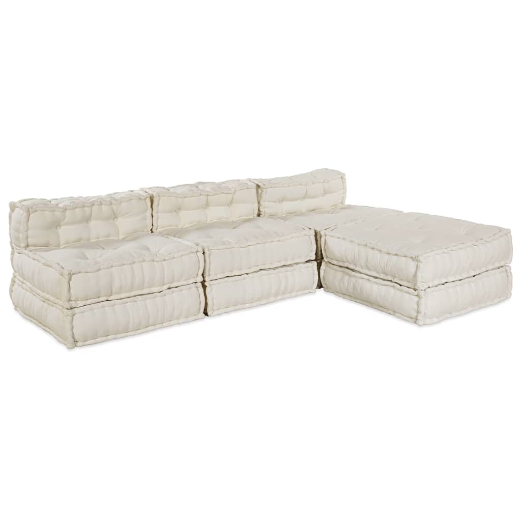 4-Seater Modular Pouffe Sofa Convertible Cream Fabric