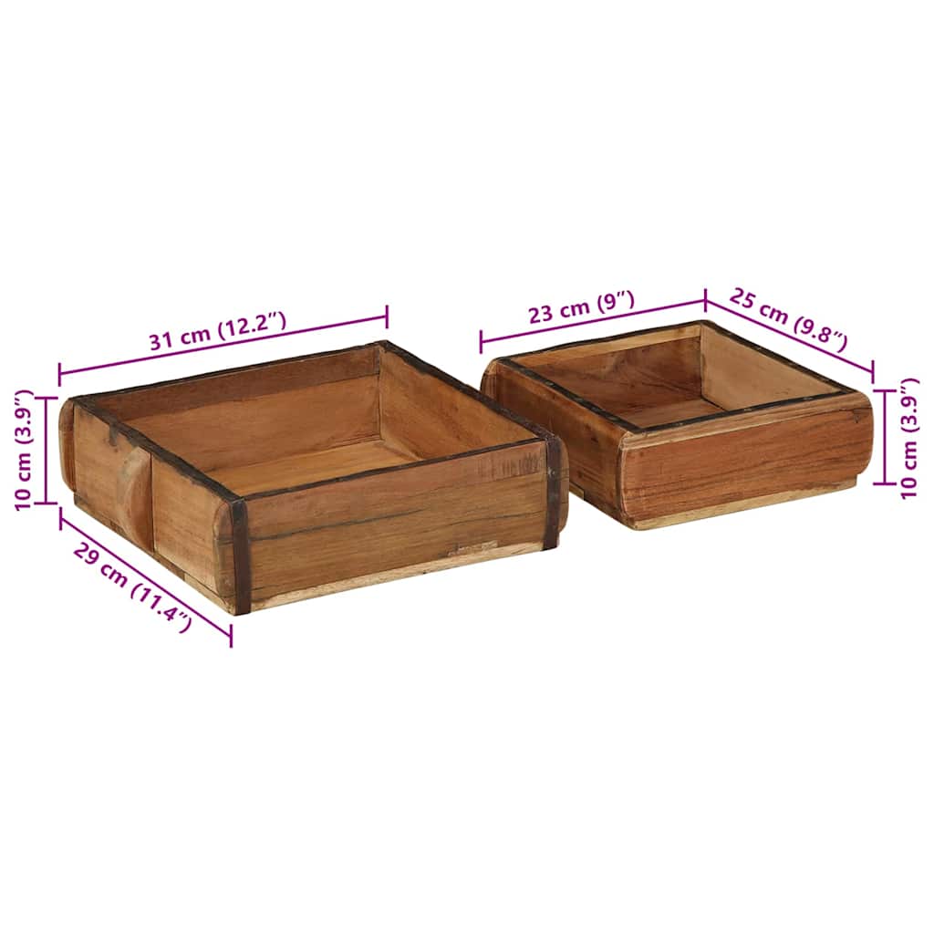 Podnos 2 pcs Hnědá 29 x 31 x 10 cm Masivní obnovované dřevo - obrázek 14