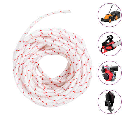 vidaXL Cordon de d&eacute;marrage &agrave; tirer blanc et rouge &Oslash;5 mm 10 m nylon