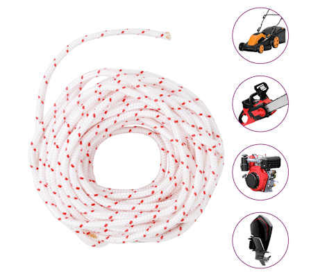vidaXL Cordon de d&eacute;marrage &agrave; tirer blanc et rouge &Oslash;6 mm 10 m nylon
