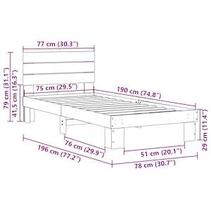 Rám postele s čelem bez matrace 75x190 cm Dubový masiv - obrázek 11