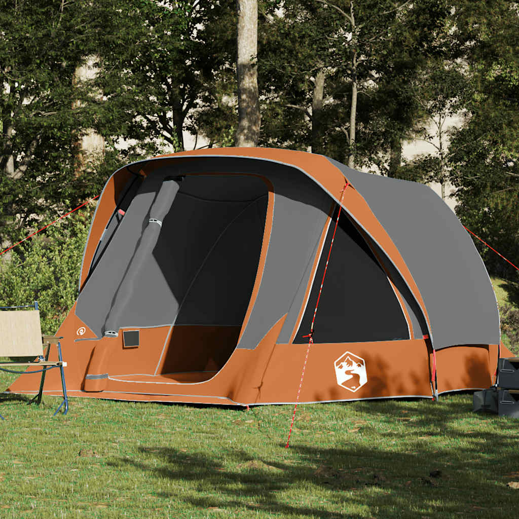 vidaXL Cort de camping pentru 6 persoane, gri/portocaliu, impermeabil