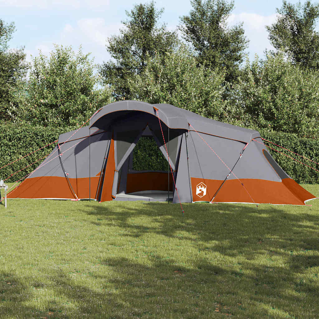 Tente familiale vidaXL avec fenêtres Dome Grise et Orange pour 6 personnes étanche
