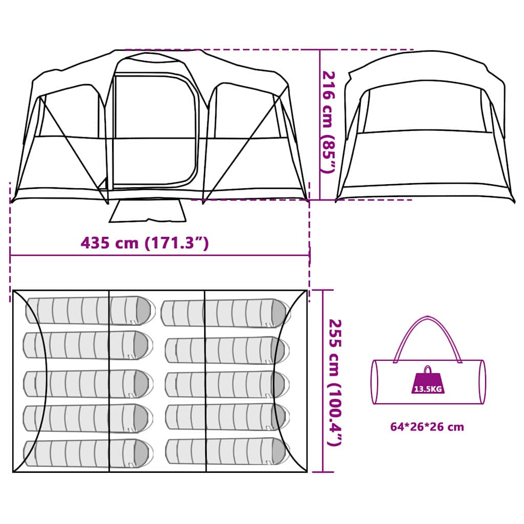 Rodinný stan Bílá a zelená 435 x 255 x 216 cm Polyester a ocel - obrázek 16