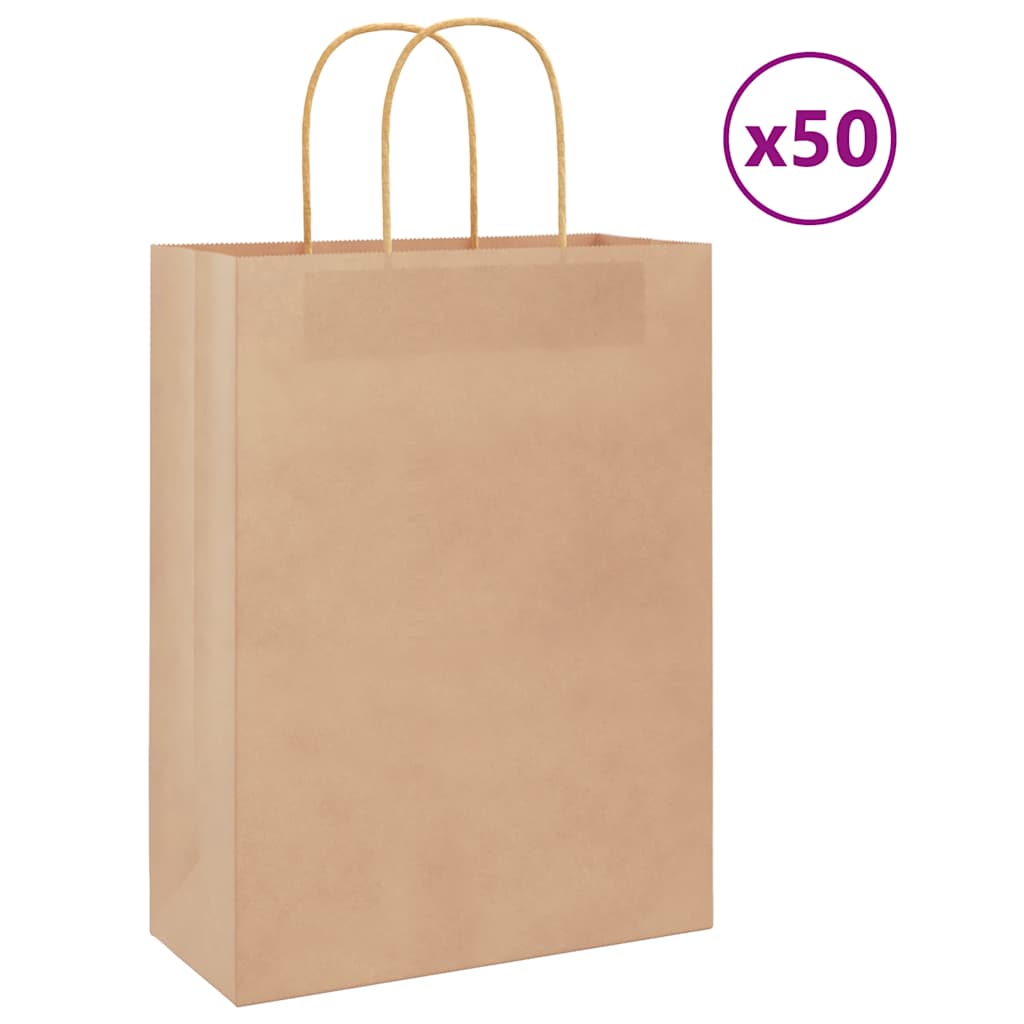 vidaXL Pungi de hârtie 50 buc cu mânere maro 26x12x35 cm