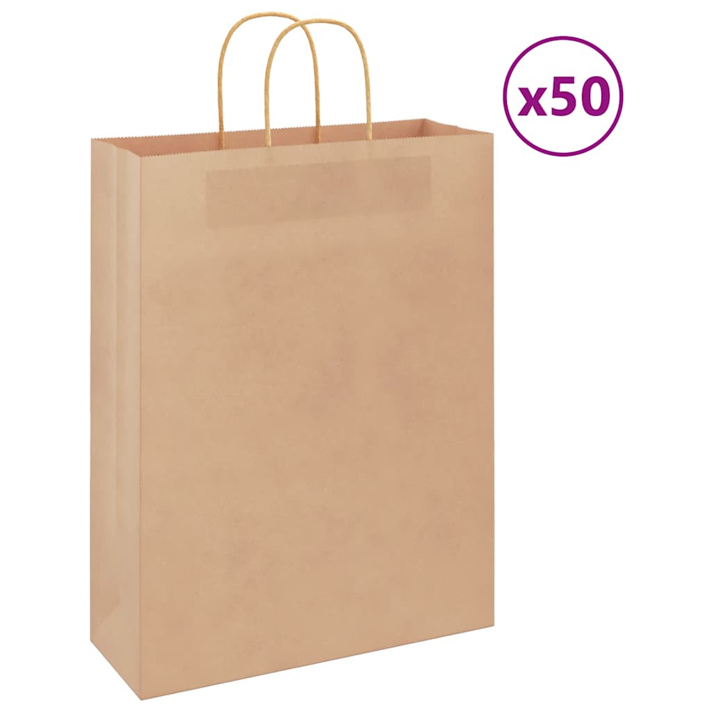 vidaXL Saci de hârtie kraft 50 buc cu mânere maro 32x12x42 cm