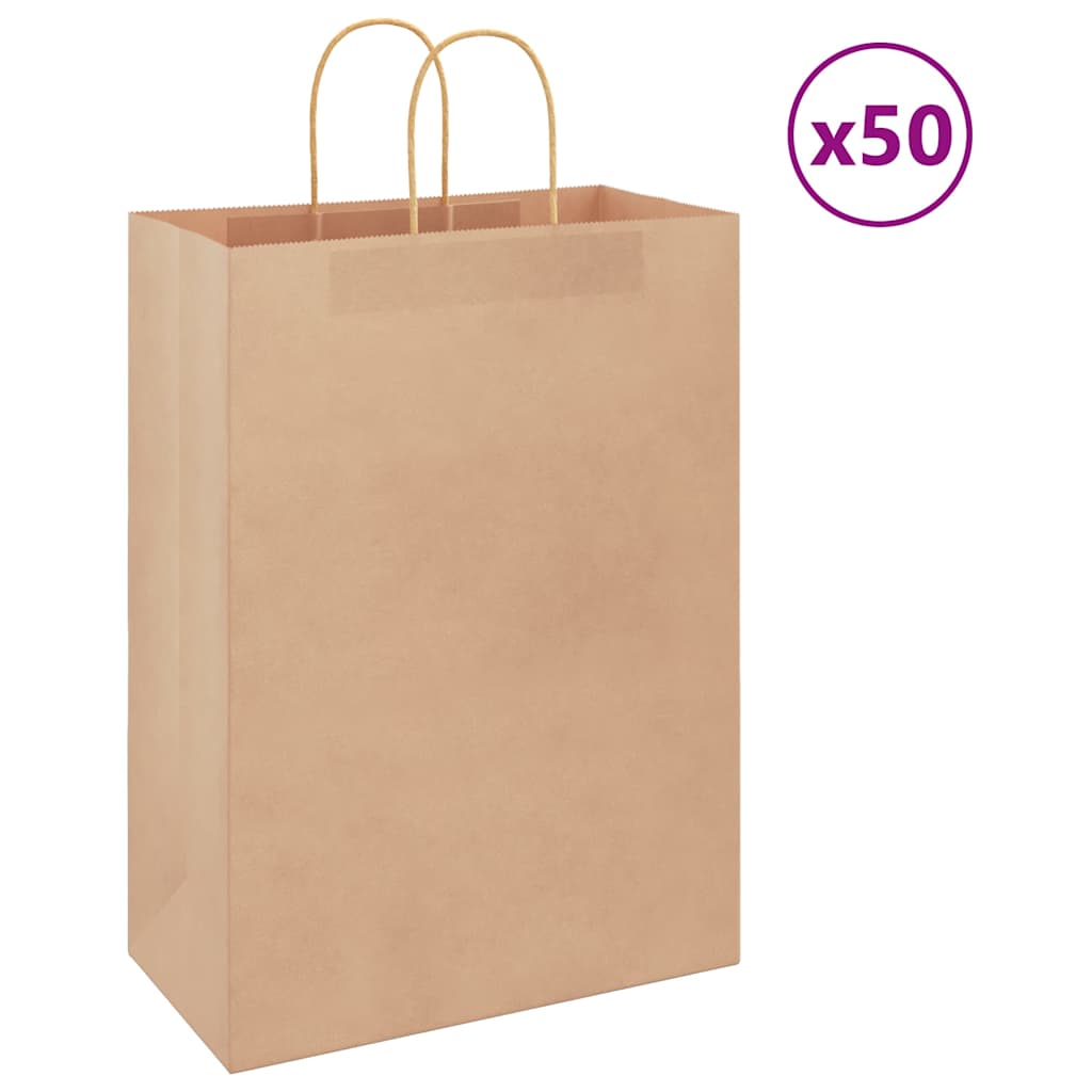 vidaXL Saci de hârtie kraft 50 buc cu mânere maro 32x17x44 cm