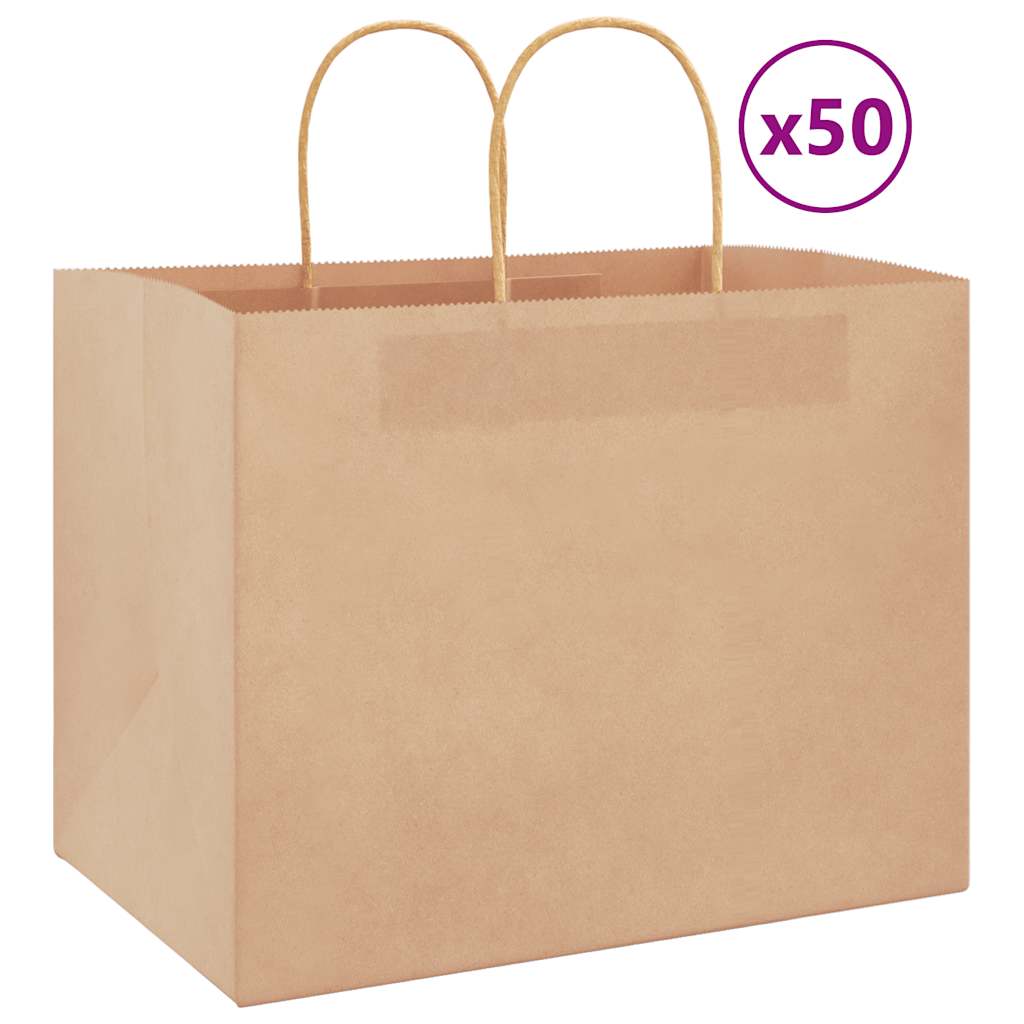 vidaXL Pungi din hârtie kraft 50 buc cu mânere maro 32x22x24 cm