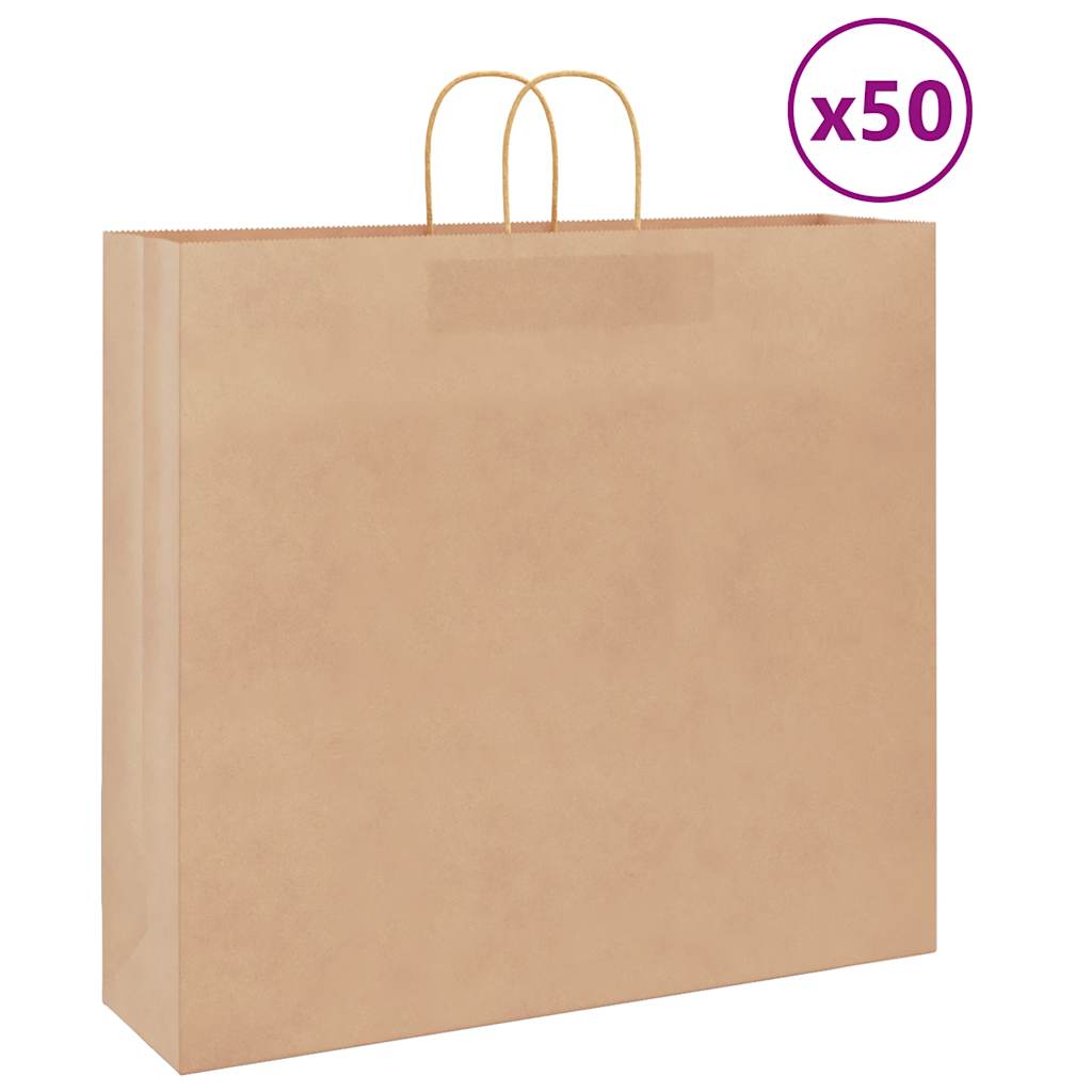 vidaXL Pungi din hârtie kraft 50 buc cu mânere maro 54x15x49 cm