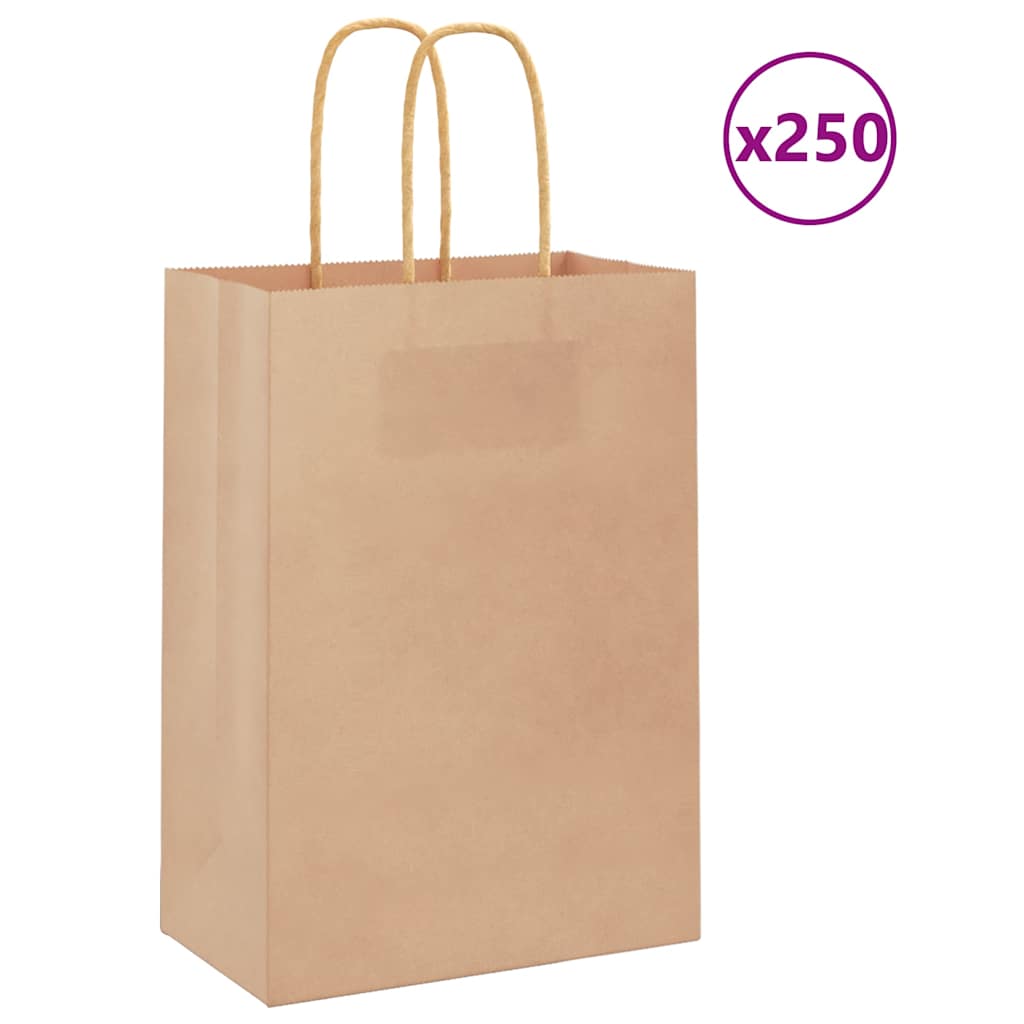 vidaXL Pungi din hârtie kraft 250 buc cu mânere maro 15x8x21 cm