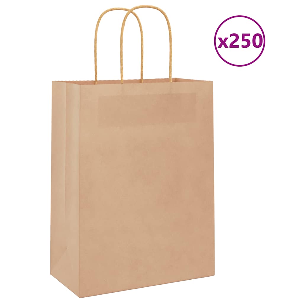 vidaXL Pungi de hârtie 250 buc cu mânere maro 21x11x28 cm