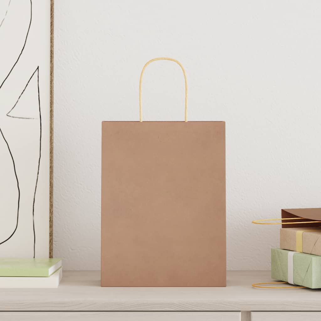 vidaXL Papieren zakjes 250 st met hengsels 21x11x28 cm bruin afbeelding
