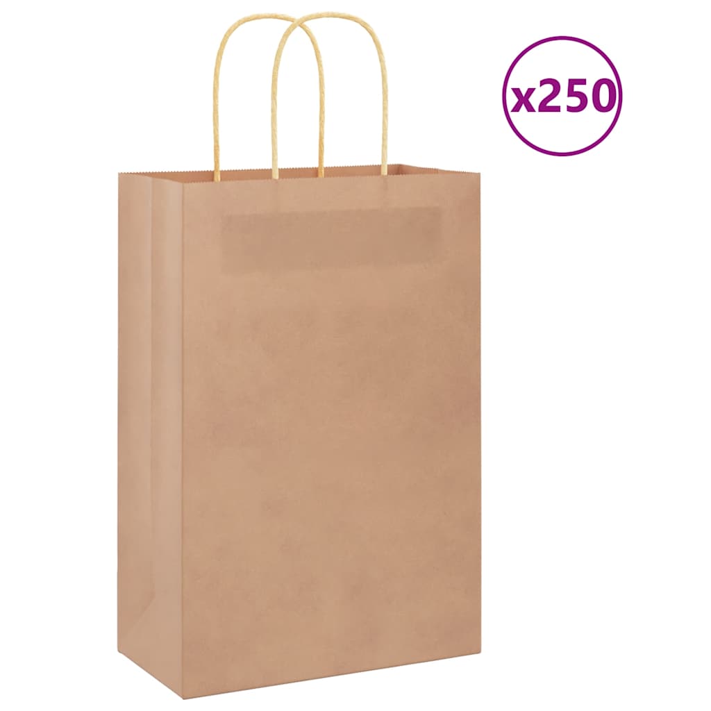 vidaXL Pungi din hârtie kraft 250 buc cu mânere maro 22x11x31 cm