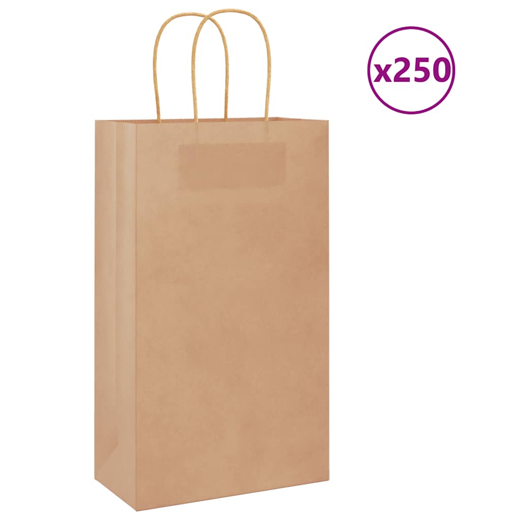 vidaXL Pungi din hârtie kraft 250 buc cu mânere maro 21x11x36 cm