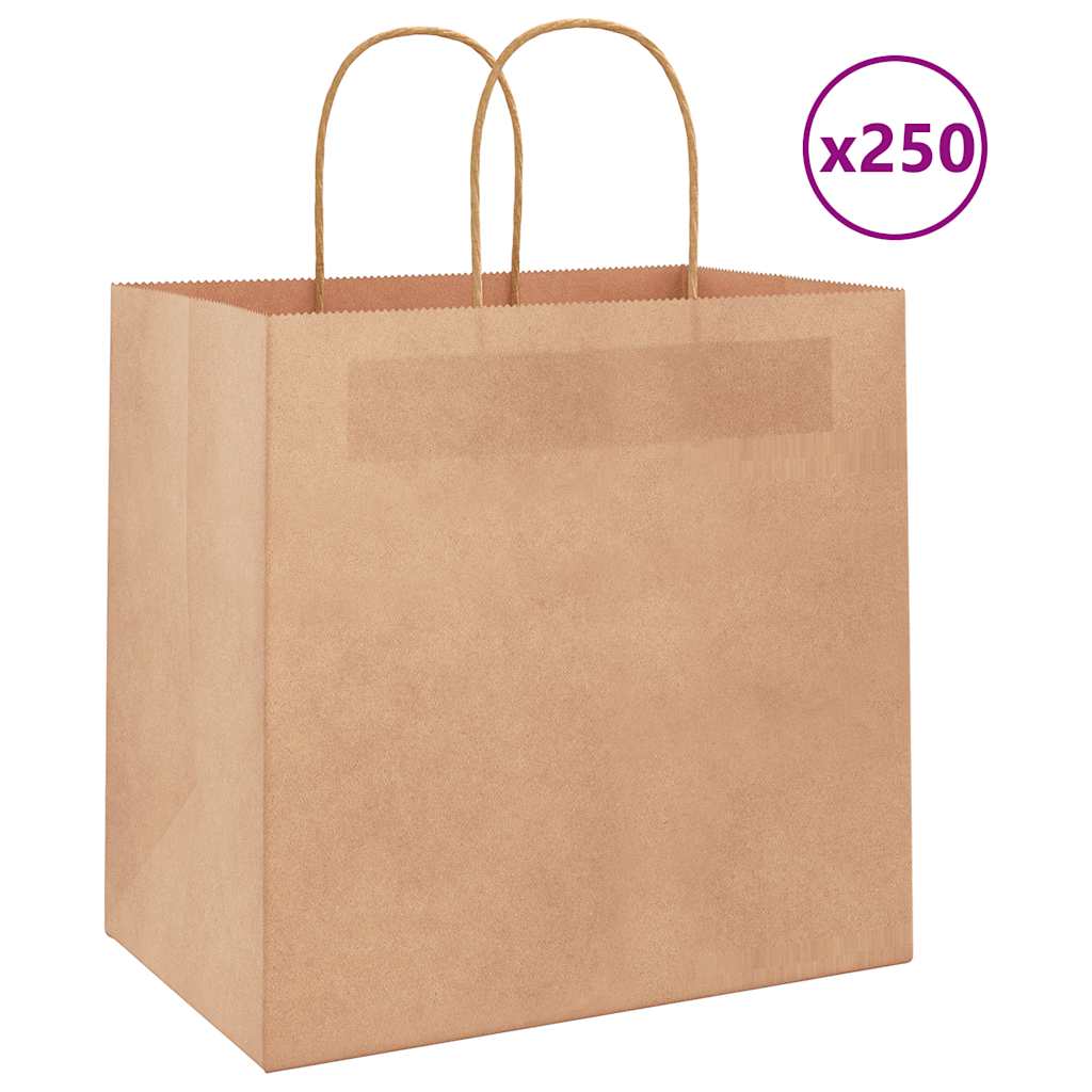 vidaXL Pungi din hârtie kraft 250 buc cu mânere maro 26x17x25 cm