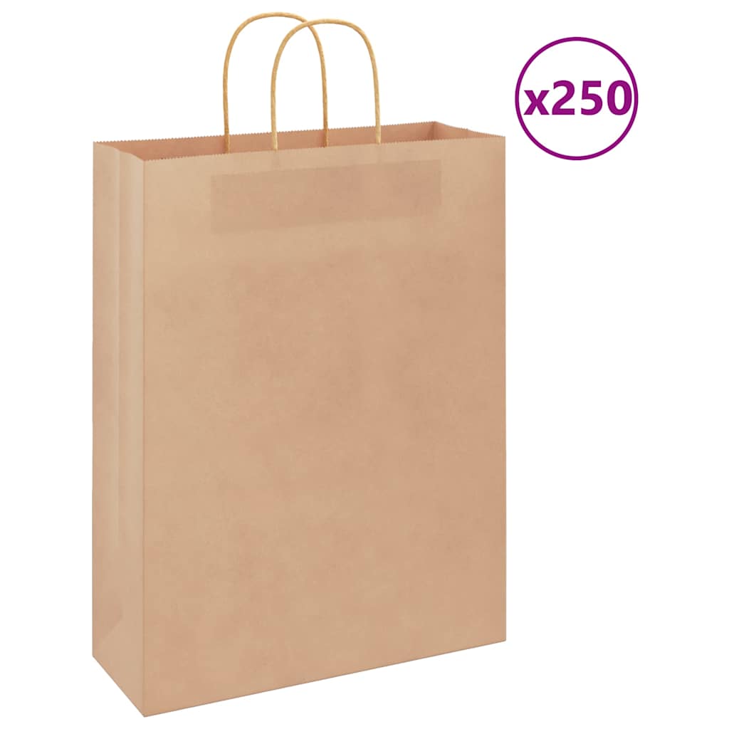 vidaXL Saci de hârtie kraft 250 buc cu mânere maro 32x12x42 cm