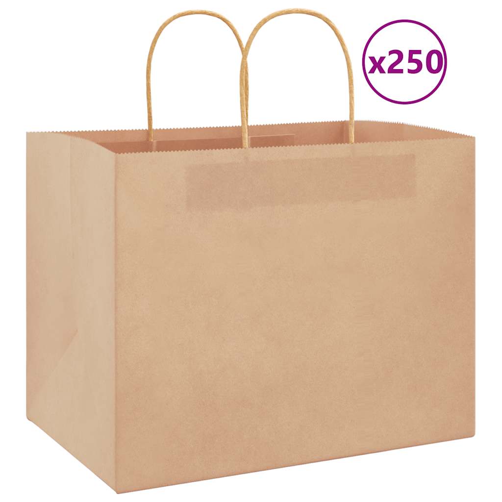 vidaXL Pungi din hârtie kraft 250 buc cu mânere maro 32x22x24 cm