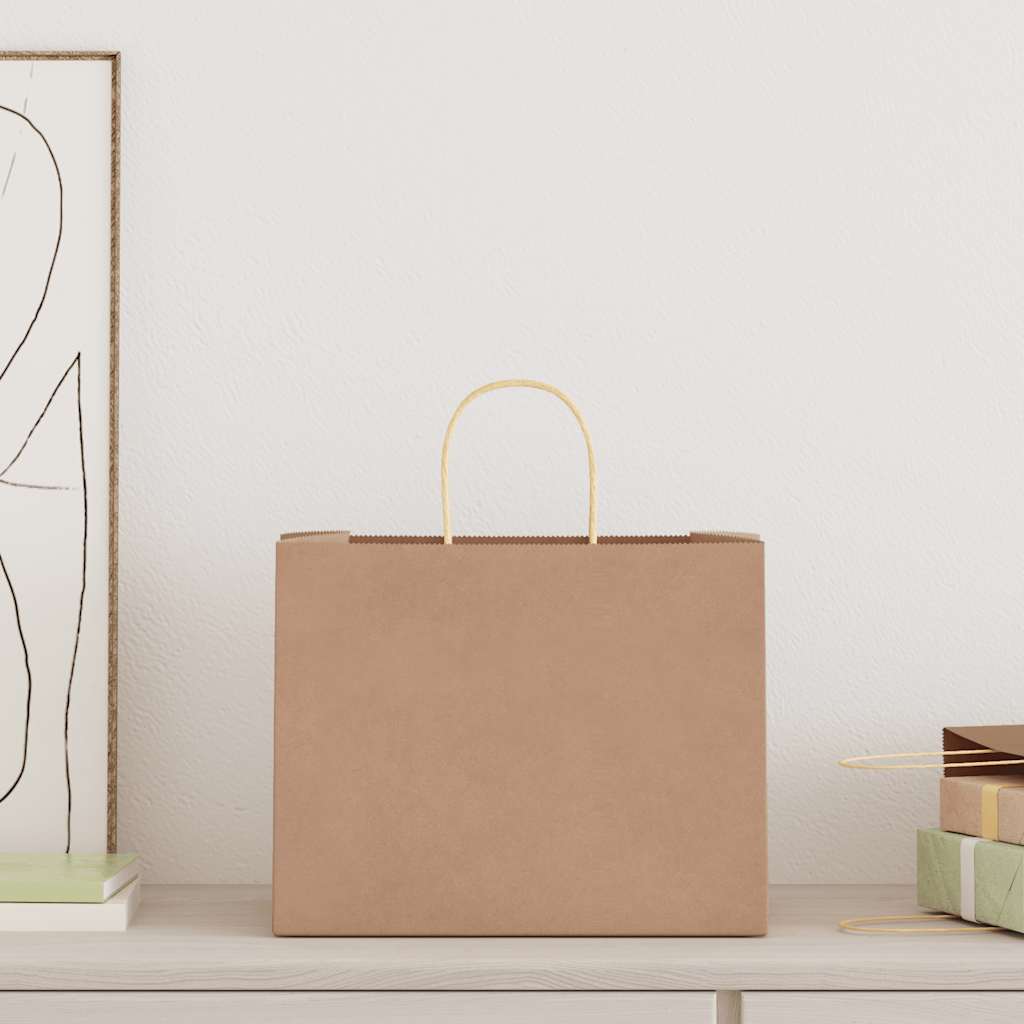 vidaXL Papieren zakken 250 st met hengsels 32x22x24 cm bruin afbeelding