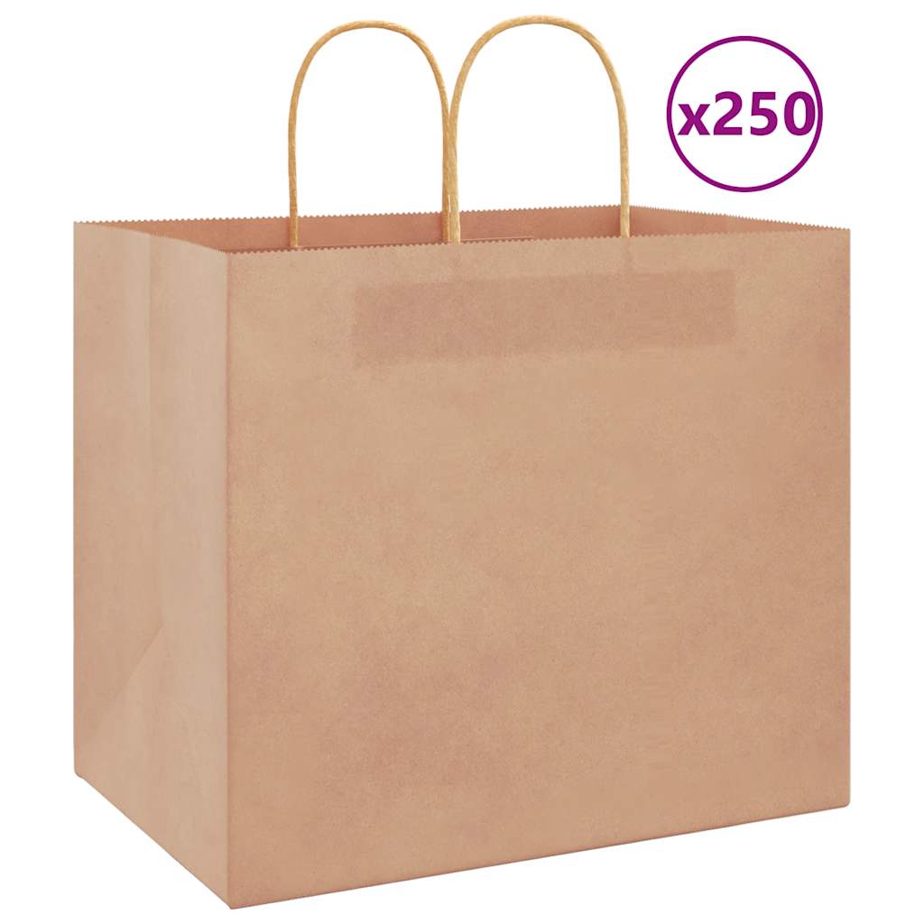 vidaXL Saci de hârtie kraft 250 buc cu mânere maro 32x22x28 cm