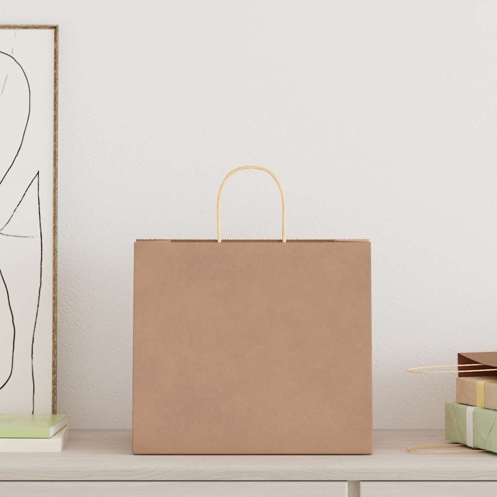 vidaXL Papieren zakken 250 st met hengsels 32x22x28 cm bruin afbeelding