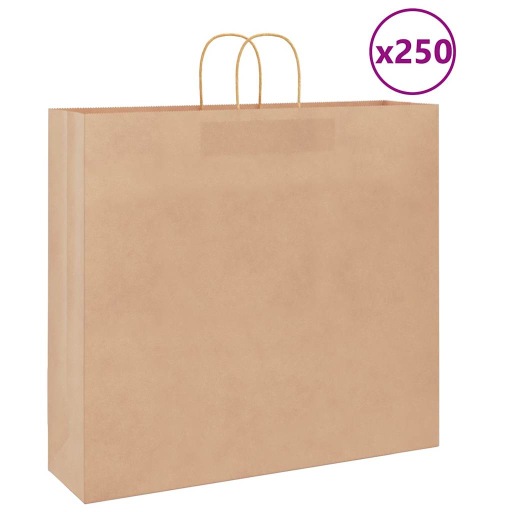 vidaXL Pungi din hârtie kraft 250 buc cu mânere maro 54x15x49 cm