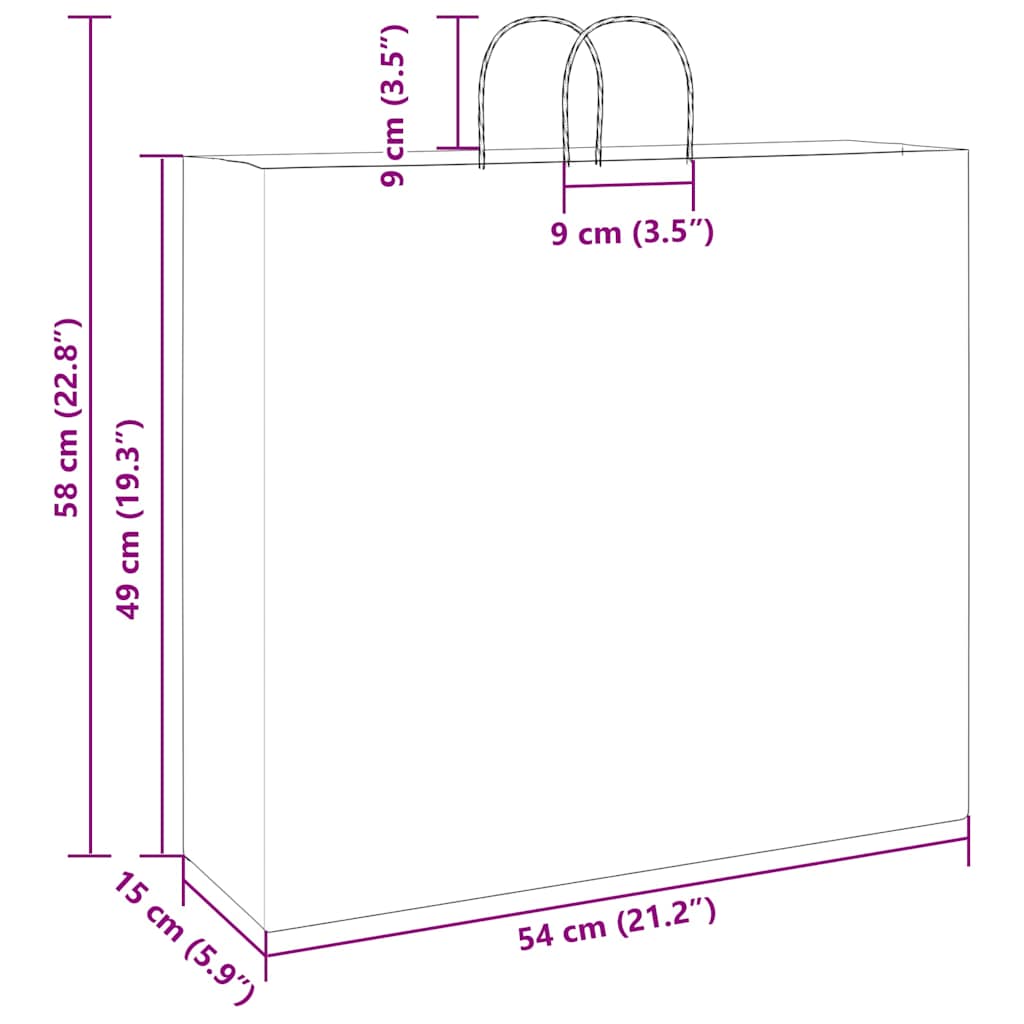 250 db barna kraft papírzacskók fogantyúkkal 54x15x49 cm 