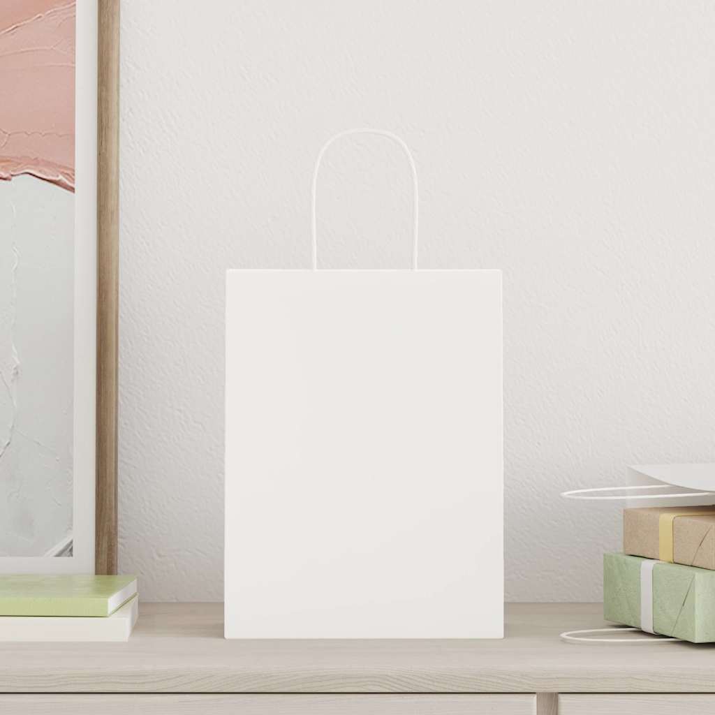 vidaXL Pungi de hârtie 50 buc cu mânere albe 21x11x28 cm