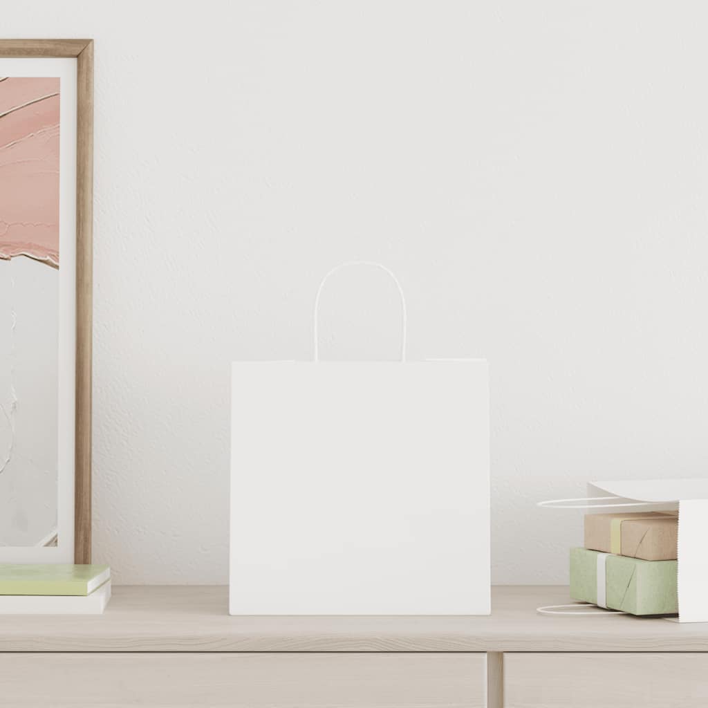 vidaXL Pungi de hârtie 50 buc cu mânere albe 26x17x25 cm