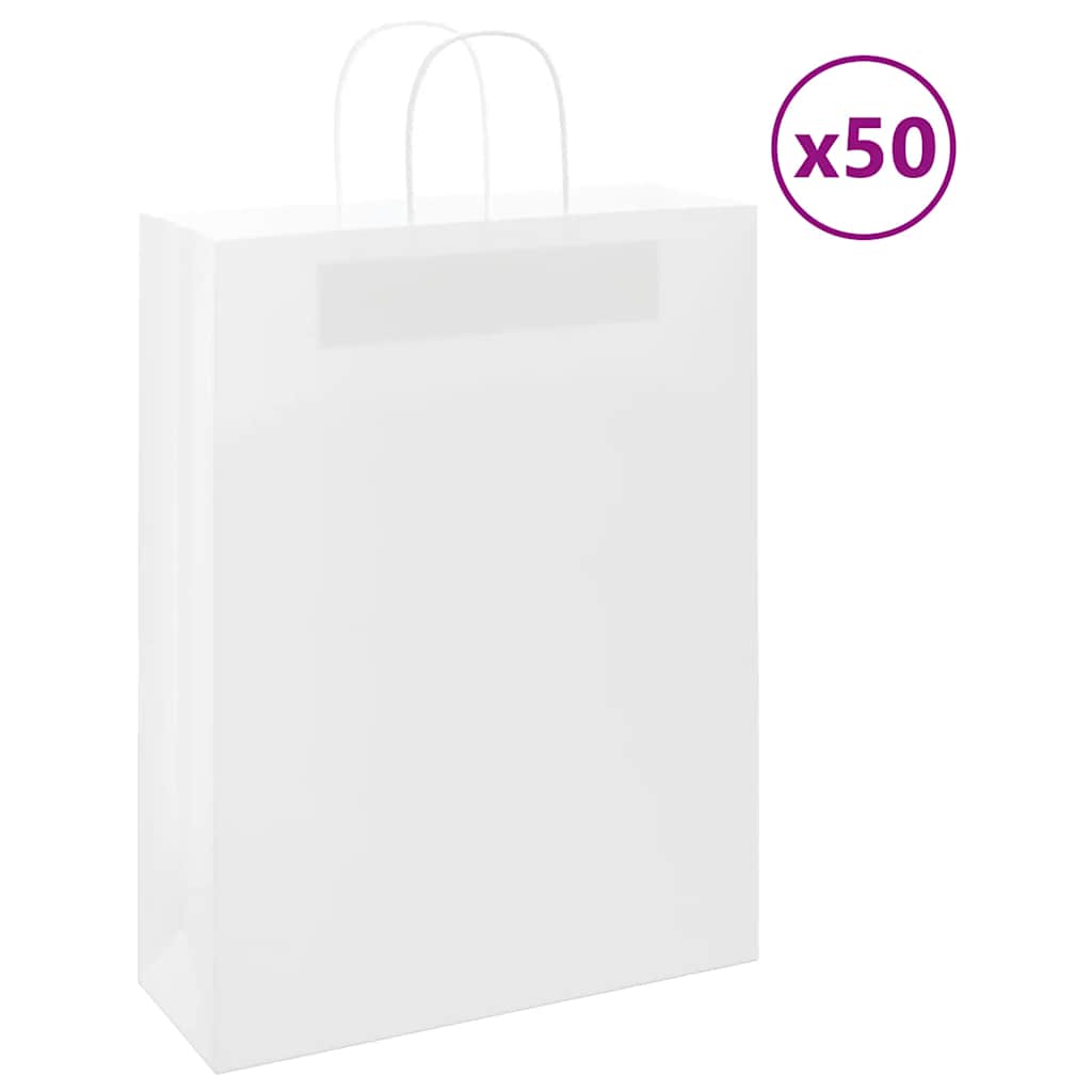 vidaXL Pungi de hârtie 50 buc cu mânere albe 32x12x42 cm
