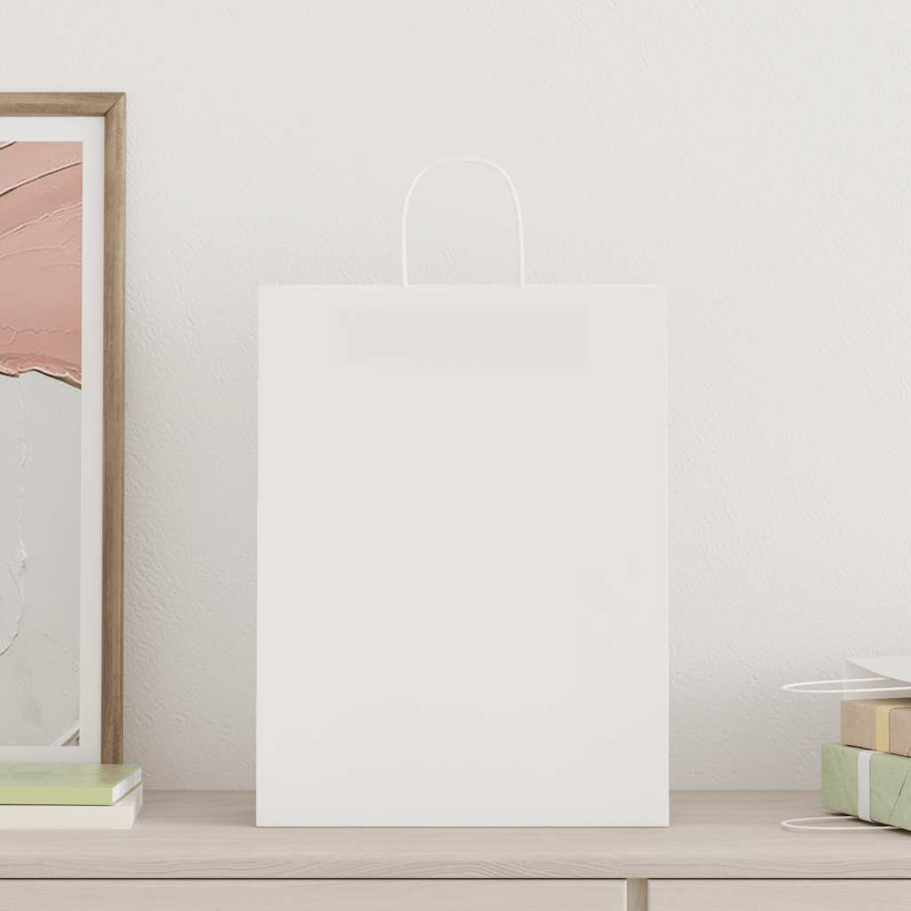 vidaXL Pungi de hârtie 50 buc cu mânere albe 32x12x42 cm