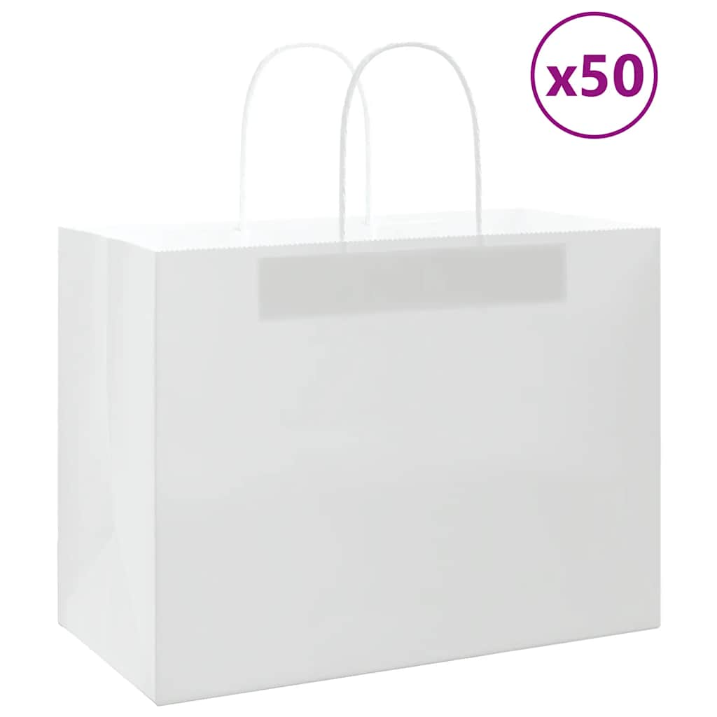 vidaXL Pungi de hârtie 50 buc cu mânere albe 32x17x25 cm