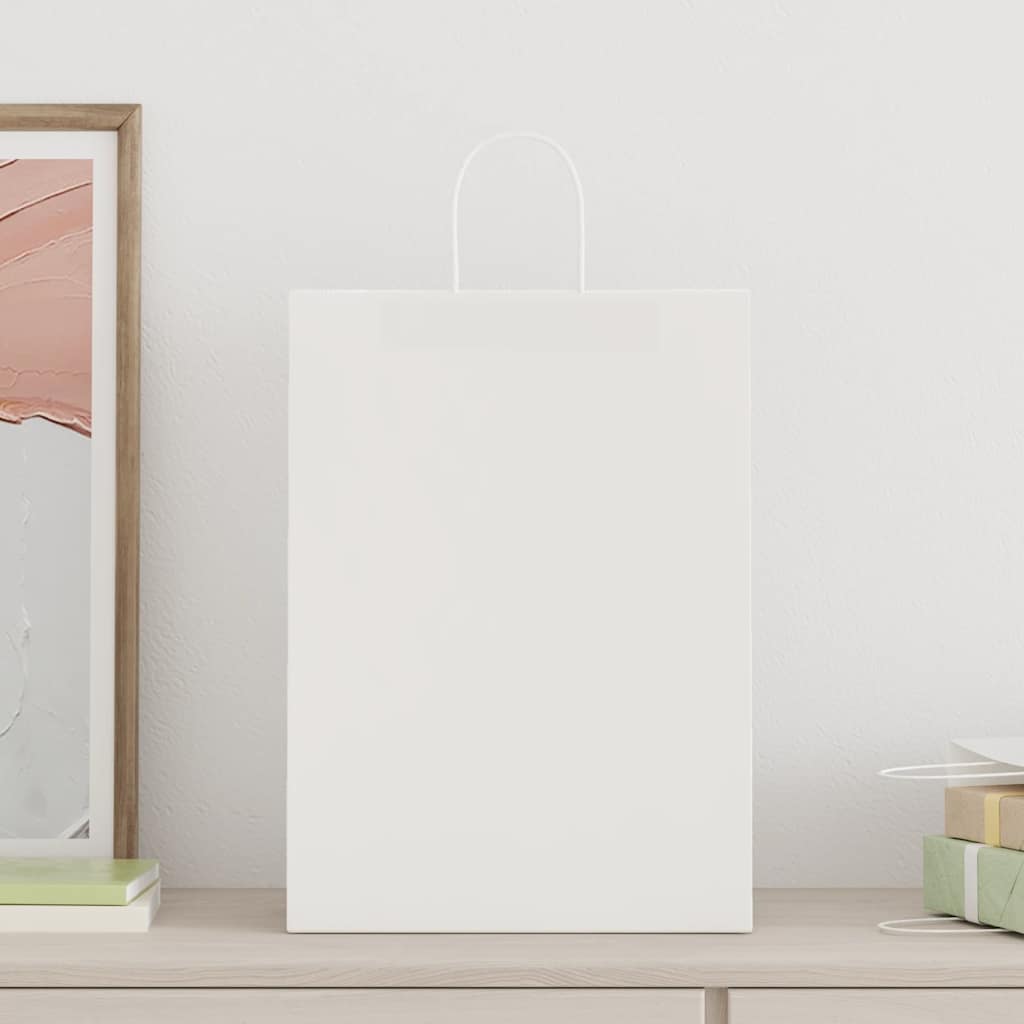 vidaXL Pungi de hârtie 50 buc cu mânere albe 32x17x44 cm