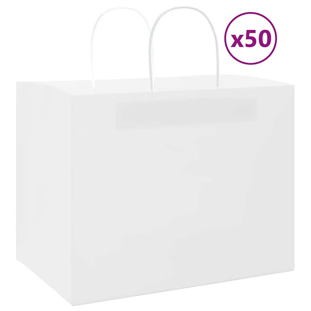 vidaXL Pungi de hârtie 50 buc cu mânere albe 32x22x24 cm