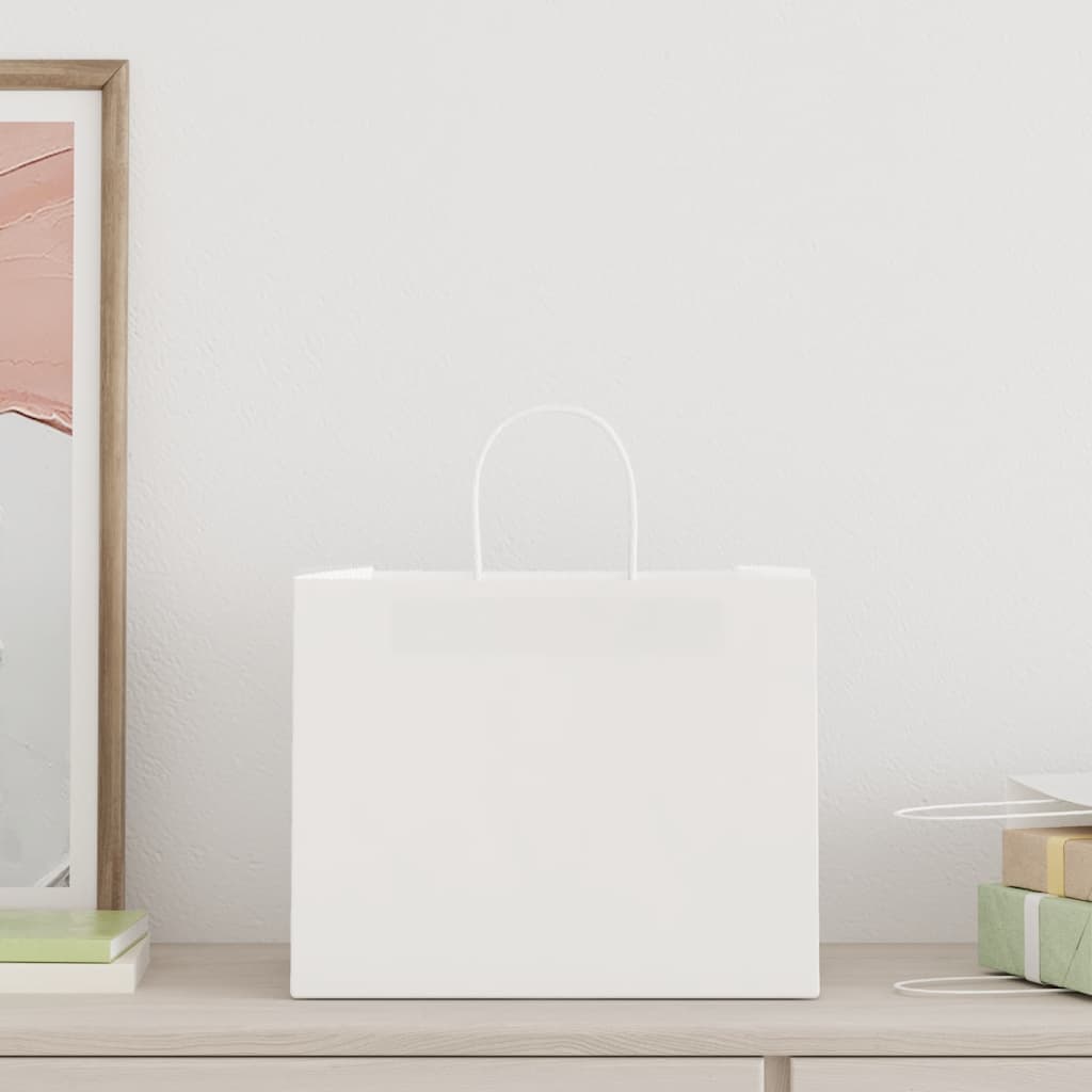 vidaXL Pungi de hârtie 50 buc cu mânere albe 32x22x24 cm