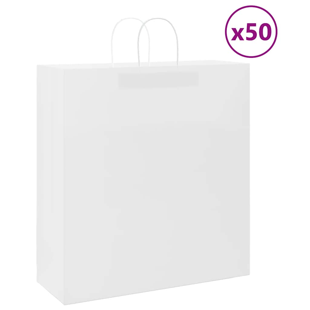 vidaXL Pungi de hârtie 50 buc cu mânere albe 45x17x48 cm