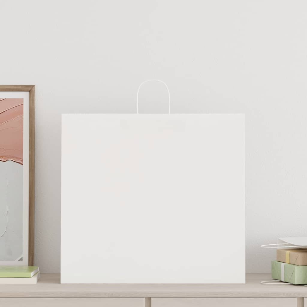 vidaXL Pungi de hârtie 50 buc cu mânere albe 54x15x49 cm