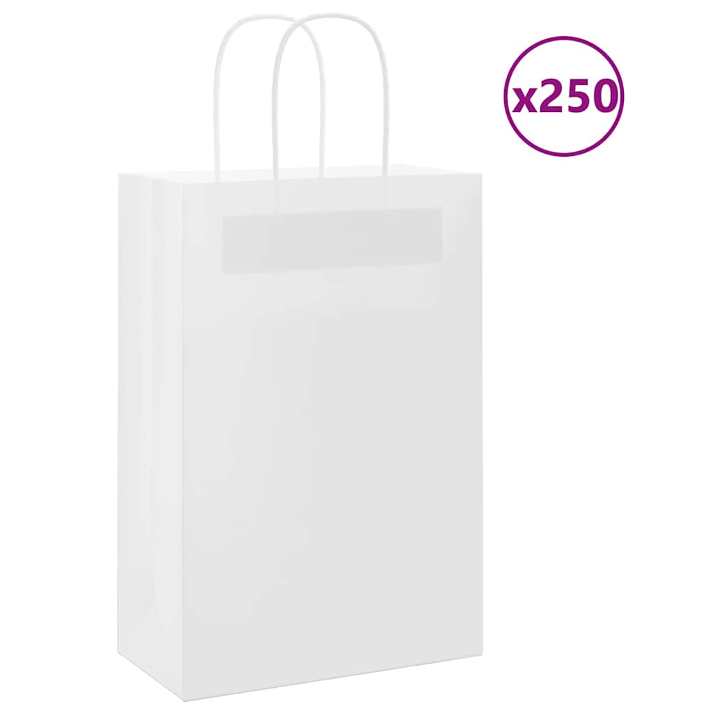 vidaXL Pungi din hârtie kraft 250 buc cu mânere alb 22x11x31 cm