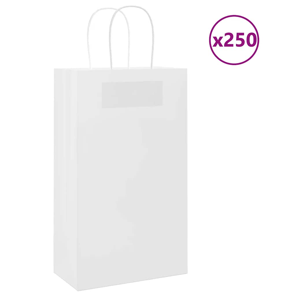 vidaXL Pungi de hârtie 250 buc cu mânere albe 21x11x36 cm