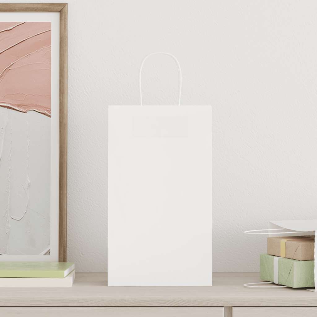 vidaXL Pungi de hârtie 250 buc cu mânere albe 21x11x36 cm