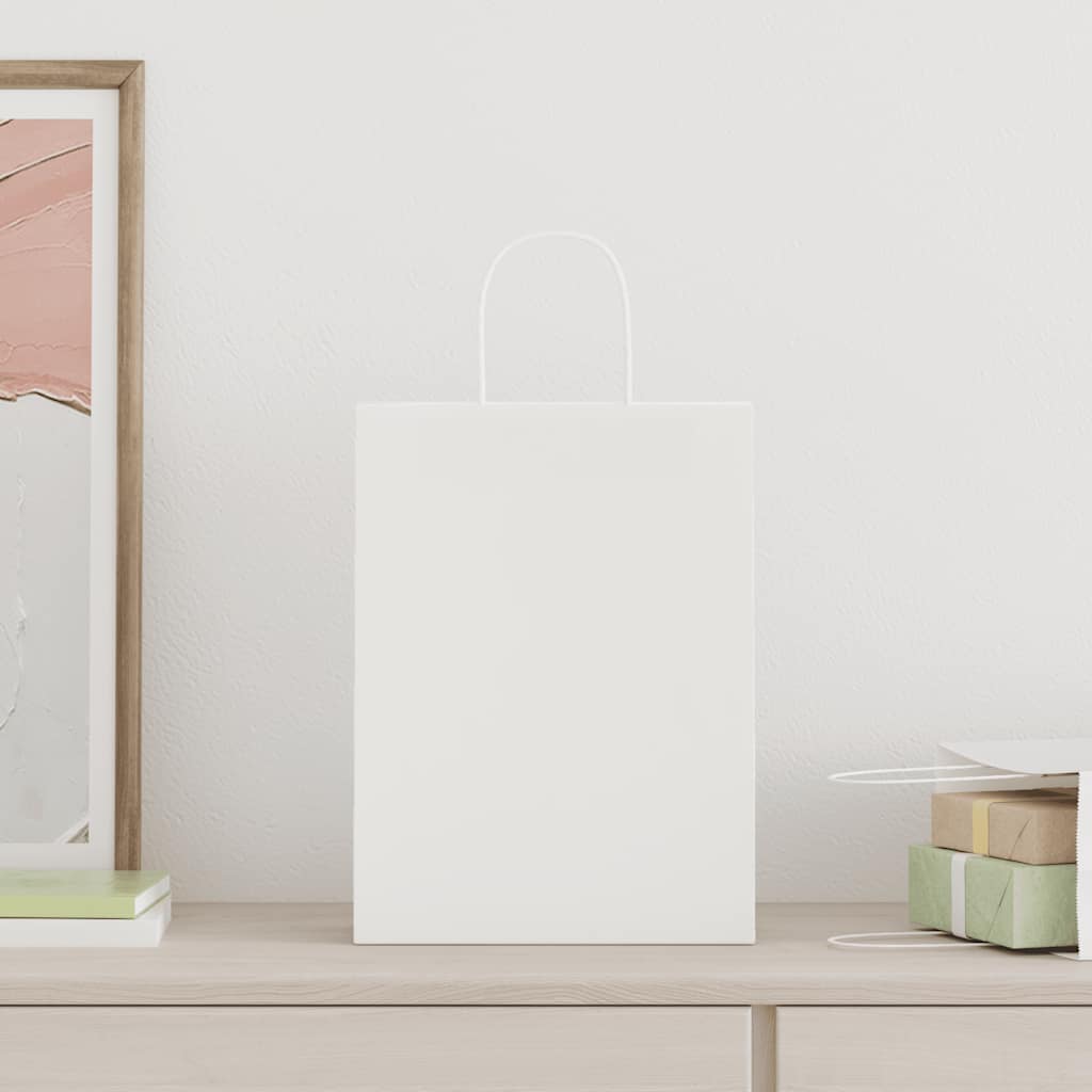 vidaXL Pungi de hârtie 250 buc cu mânere albe 26x12x35 cm