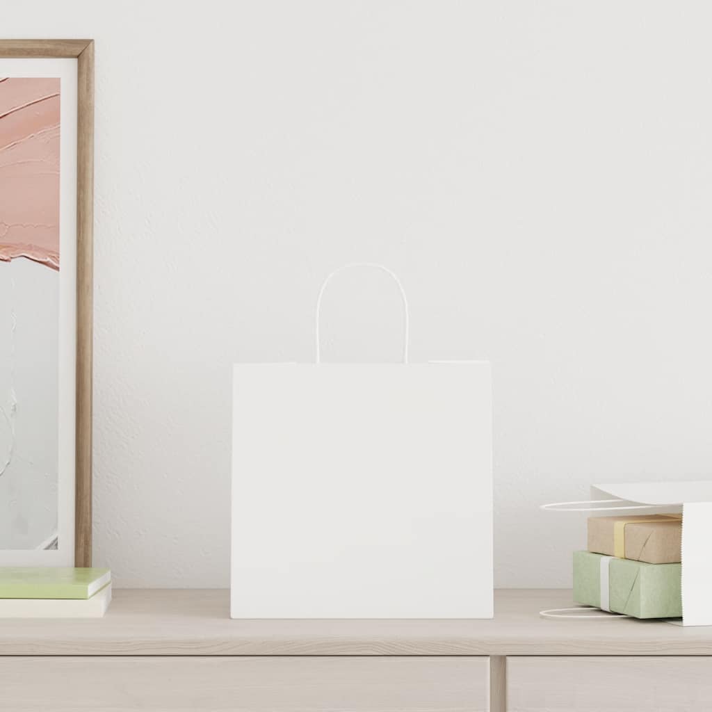vidaXL Pungi de hârtie 250 buc cu mânere albe 26x17x25 cm