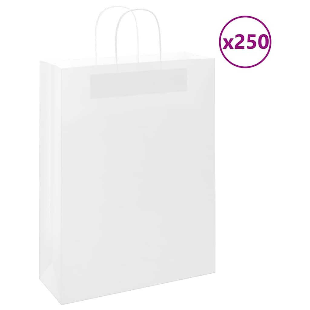 vidaXL Saci de hârtie kraft 250 buc cu mânere albe 32x12x42 cm