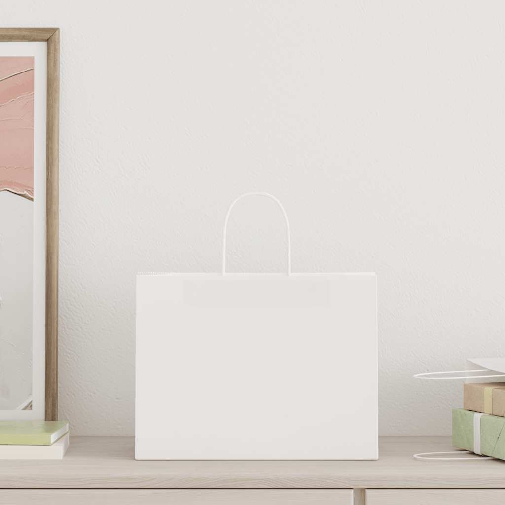 vidaXL Pungi de hârtie 250 buc cu mânere albe 32x17x25 cm