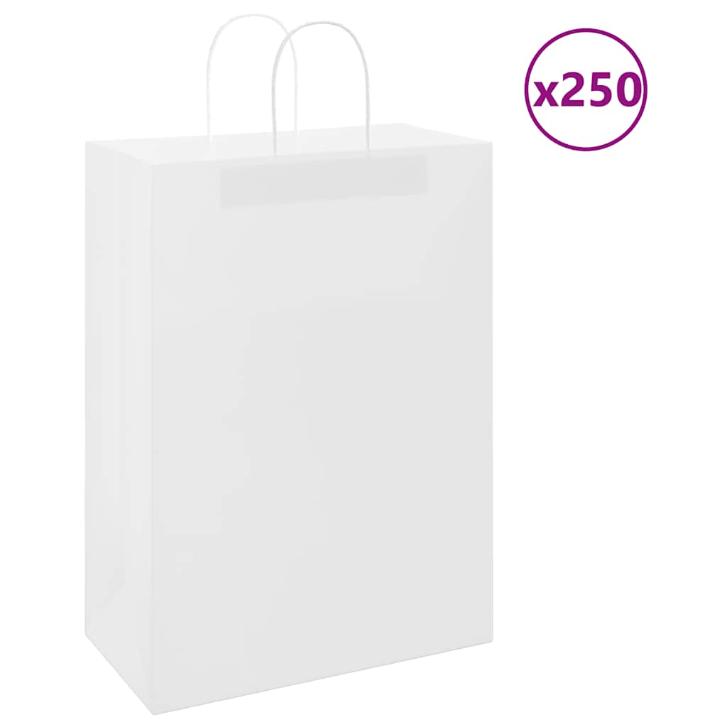 vidaXL Pungi din hârtie kraft 250 buc cu mânere albe 32x17x44 cm