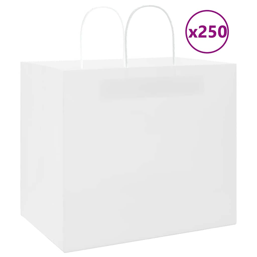 vidaXL Pungi de hârtie 250 buc cu mânere albe 32x22x28 cm