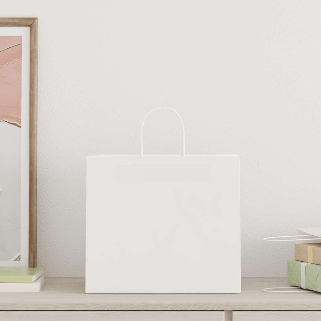 vidaXL Pungi de hârtie 250 buc cu mânere albe 32x22x28 cm