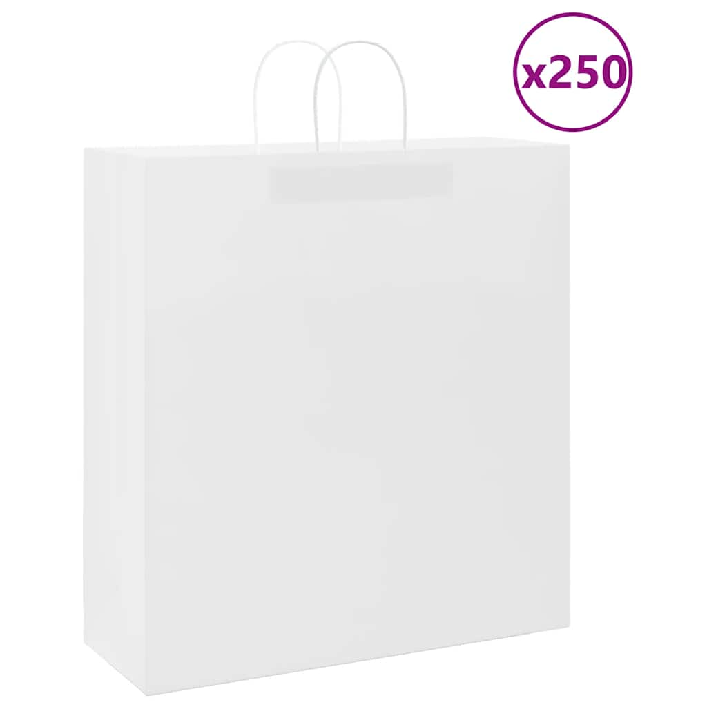 vidaXL Pungi de hârtie 250 buc cu mânere albe 45x17x48 cm